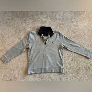 Nautica Quarter Zip French-Ribbed Sweater, Men’s Large, Light Grey, 100% Cotton